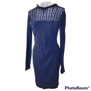 Rachel Rachel Roy Navy Blue Long Sleeve Lace Trimmed Dress
